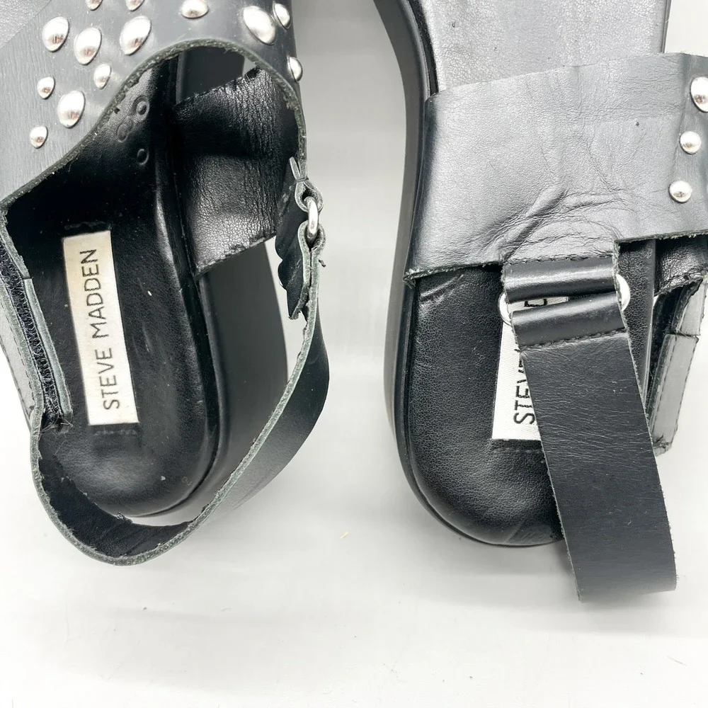 Steve Madden Womens 10 Flatform Sandals Black Leather Studded Edgy Punk 90s Y2K